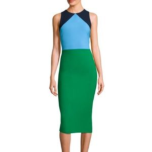Diane Von Furstenberg Tailored Colorblock Midi Dress Green/Blue/Navy Size 2